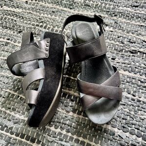 DANSKO Black Gray Silver Platform Sandals Size 38